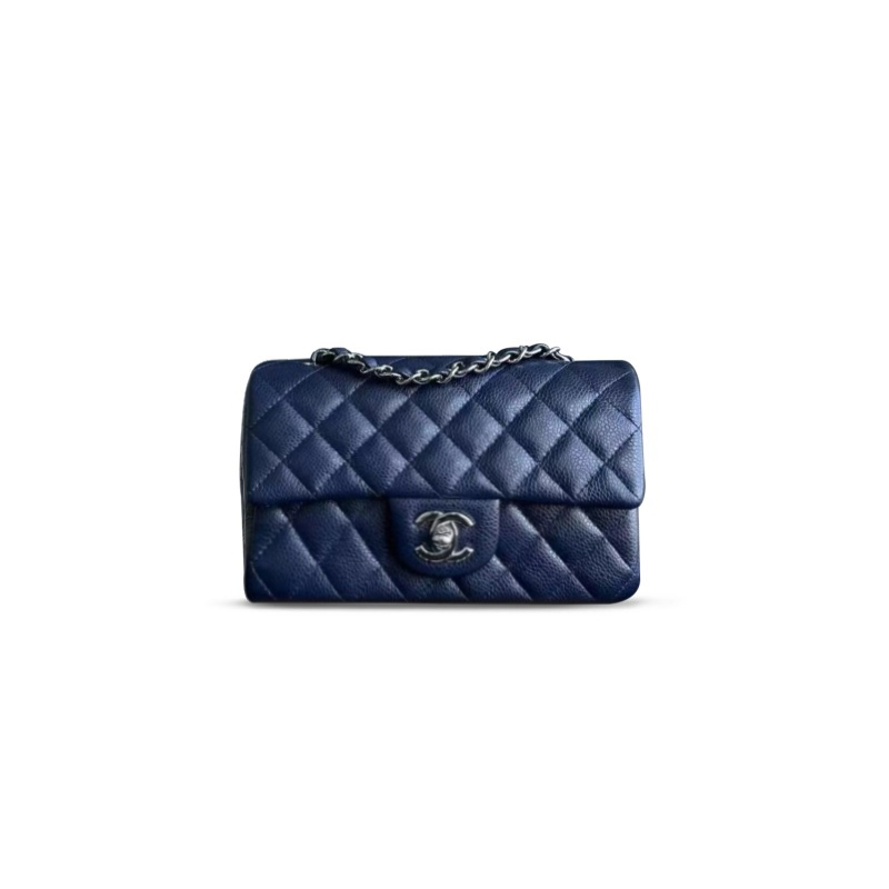 CHANEL CAVIAR QUILTED MINI DOUBLE FLAP DARK BLUE AS1116 (20*12*6cm)